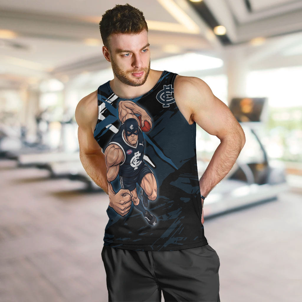 Carlton Football Club Men Tank Top Blues Muscular Mascot Graphic - Abstract Paint Splatter Art