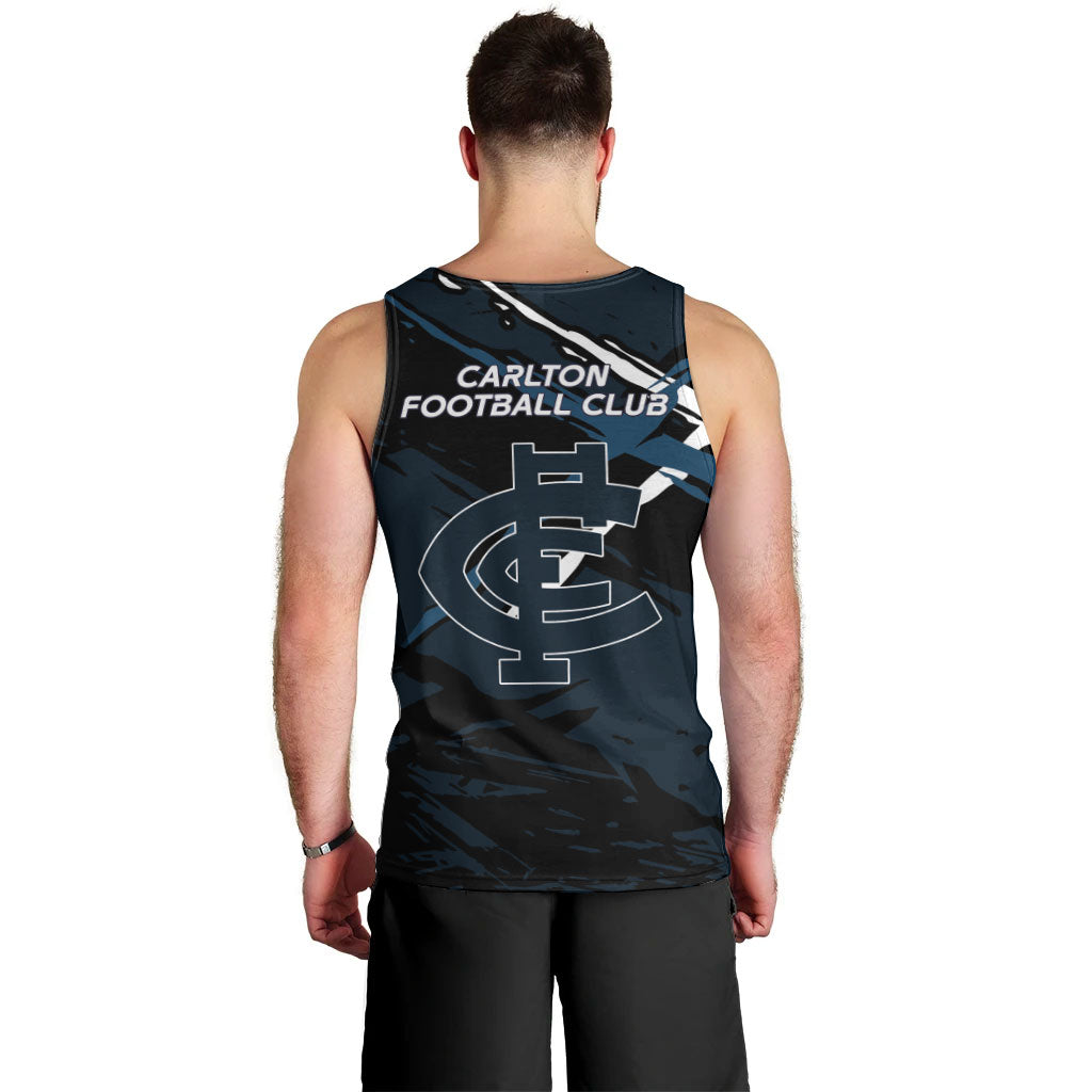 Carlton Football Club Men Tank Top Blues Muscular Mascot Graphic - Abstract Paint Splatter Art
