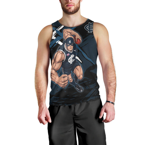 Carlton Football Club Men Tank Top Blues Muscular Mascot Graphic - Abstract Paint Splatter Art