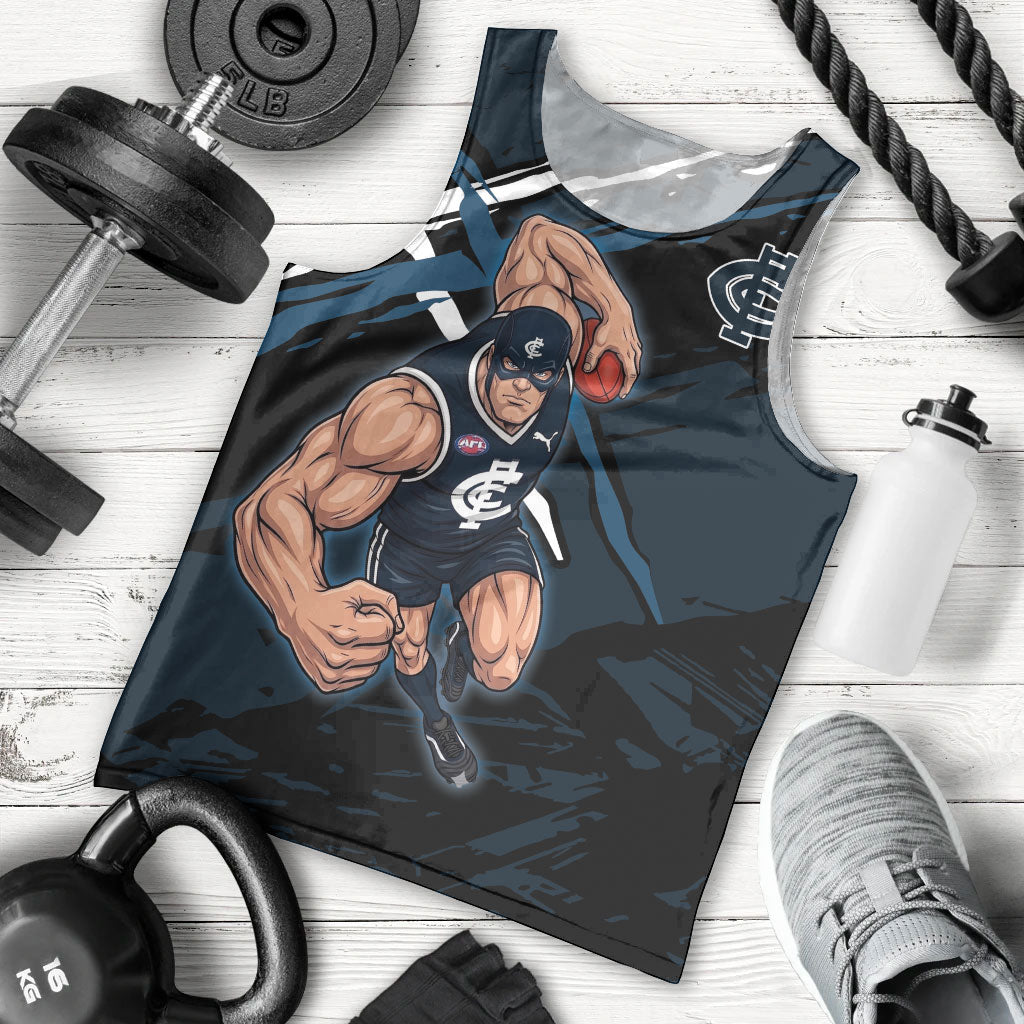Carlton Football Club Men Tank Top Blues Muscular Mascot Graphic - Abstract Paint Splatter Art