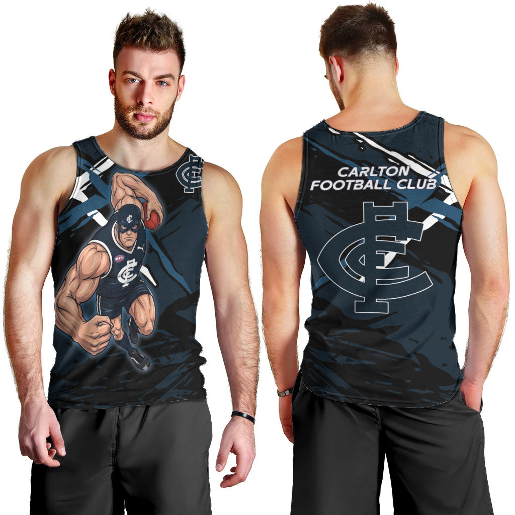 Carlton Football Club Men Tank Top Blues Muscular Mascot Graphic - Abstract Paint Splatter Art