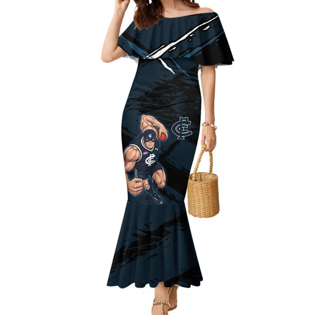 Carlton Football Club Mermaid Dress Blues Muscular Mascot Graphic - Abstract Paint Splatter Art