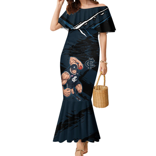 Carlton Football Club Mermaid Dress Blues Muscular Mascot Graphic - Abstract Paint Splatter Art