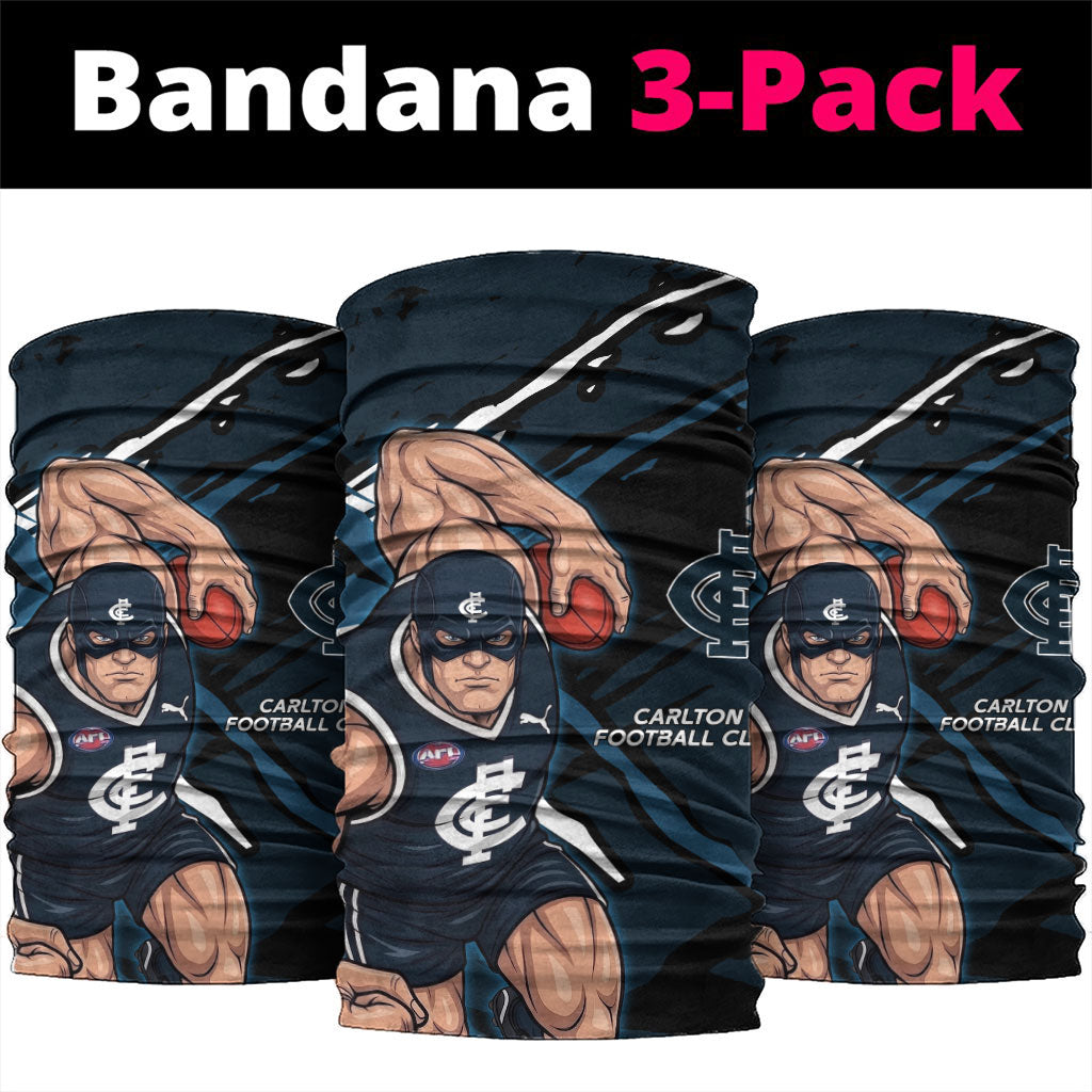 Carlton Football Club Neck Gaiter Blues Muscular Mascot Graphic - Abstract Paint Splatter Art