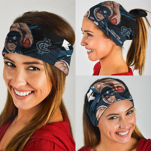 Carlton Football Club Neck Gaiter Blues Muscular Mascot Graphic - Abstract Paint Splatter Art