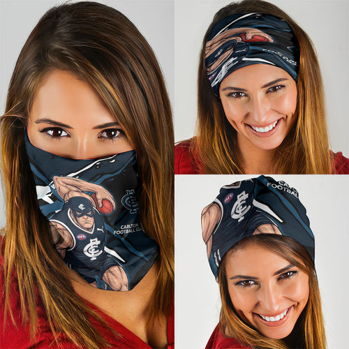 Carlton Football Club Neck Gaiter Blues Muscular Mascot Graphic - Abstract Paint Splatter Art