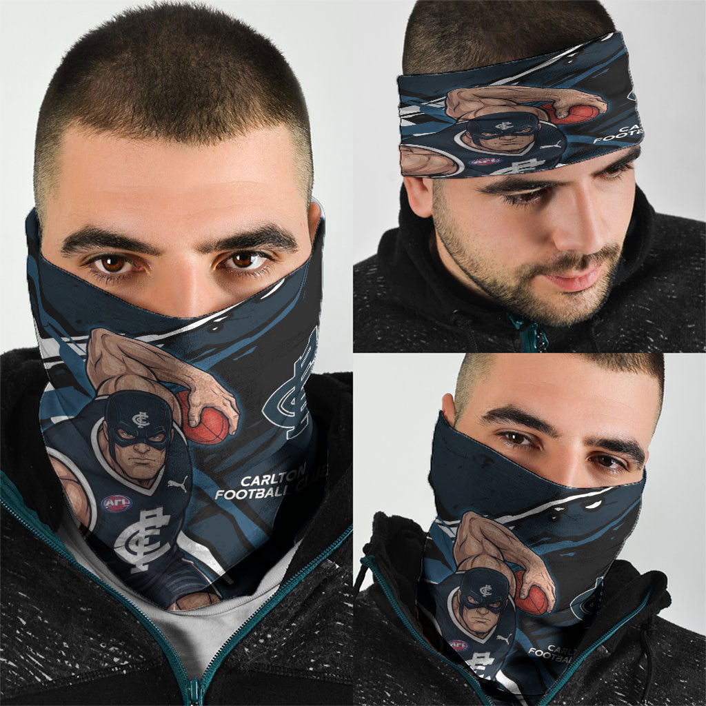 Carlton Football Club Neck Gaiter Blues Muscular Mascot Graphic - Abstract Paint Splatter Art
