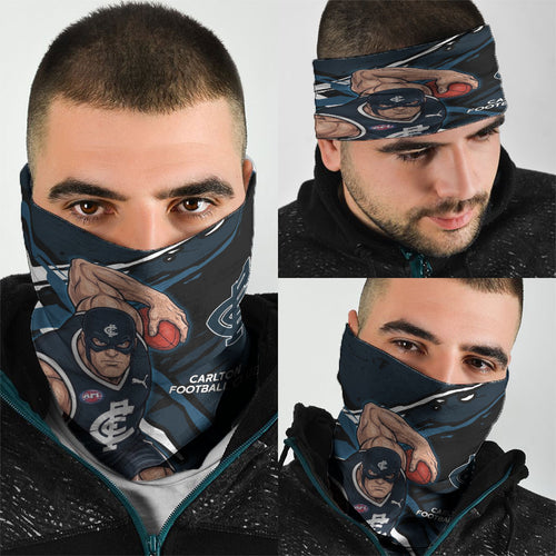 Carlton Football Club Neck Gaiter Blues Muscular Mascot Graphic - Abstract Paint Splatter Art