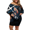 Carlton Football Club Off Shoulder Short Dress Blues Muscular Mascot Graphic - Abstract Paint Splatter Art