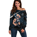 Carlton Football Club Off Shoulder Sweater Blues Muscular Mascot Graphic - Abstract Paint Splatter Art