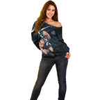 Carlton Football Club Off Shoulder Sweater Blues Muscular Mascot Graphic - Abstract Paint Splatter Art