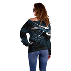 Carlton Football Club Off Shoulder Sweater Blues Muscular Mascot Graphic - Abstract Paint Splatter Art