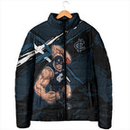 Carlton Football Club Padded Jacket Blues Muscular Mascot Graphic - Abstract Paint Splatter Art