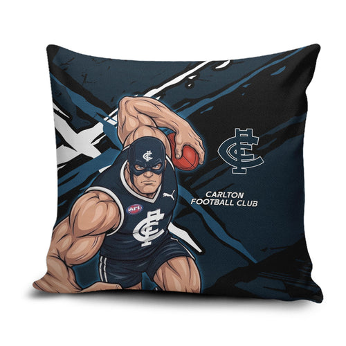 Carlton Football Club Pillow Cover Blues Muscular Mascot Graphic - Abstract Paint Splatter Art