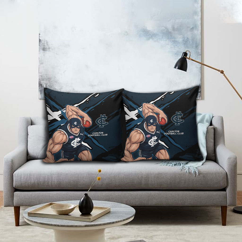 Carlton Football Club Pillow Cover Blues Muscular Mascot Graphic - Abstract Paint Splatter Art