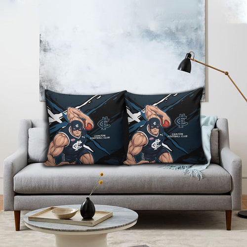 Carlton Football Club Pillow Cover Blues Muscular Mascot Graphic - Abstract Paint Splatter Art