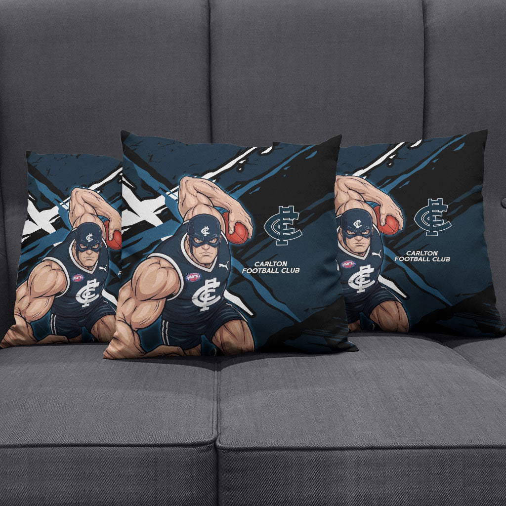 Carlton Football Club Pillow Cover Blues Muscular Mascot Graphic - Abstract Paint Splatter Art