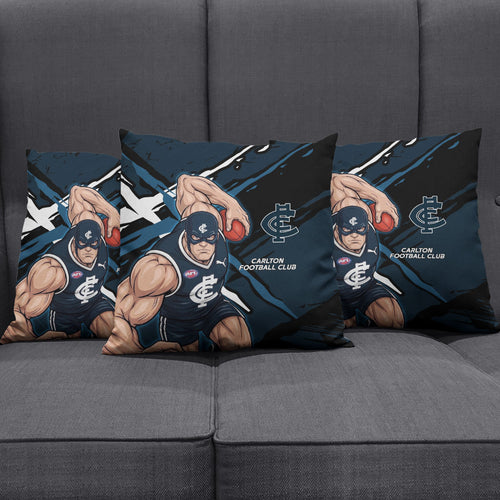 Carlton Football Club Pillow Cover Blues Muscular Mascot Graphic - Abstract Paint Splatter Art