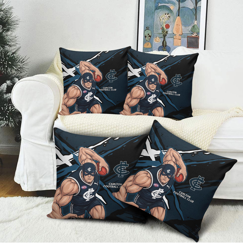 Carlton Football Club Pillow Cover Blues Muscular Mascot Graphic - Abstract Paint Splatter Art