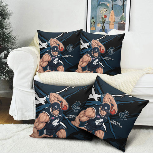 Carlton Football Club Pillow Cover Blues Muscular Mascot Graphic - Abstract Paint Splatter Art