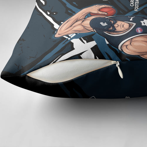 Carlton Football Club Pillow Cover Blues Muscular Mascot Graphic - Abstract Paint Splatter Art