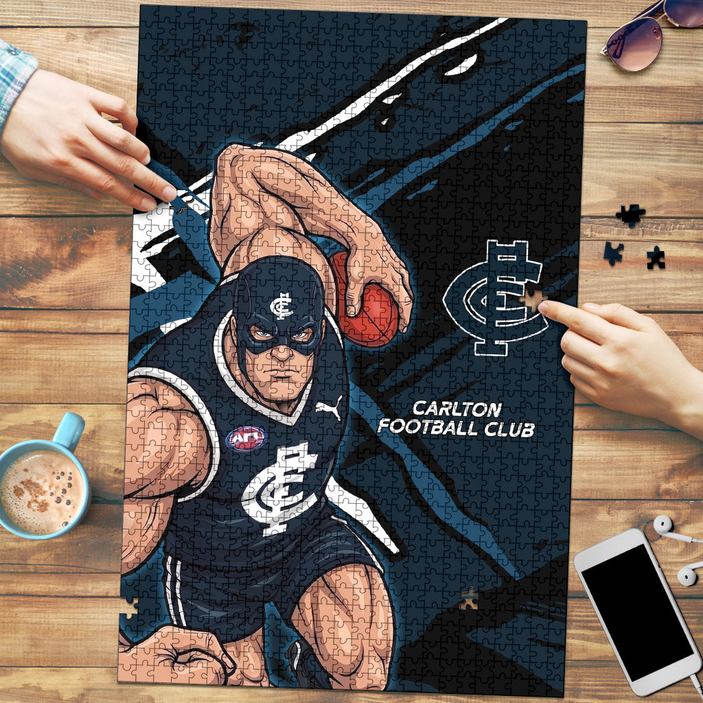 Carlton Football Club Puzzle Blues Muscular Mascot Graphic - Abstract Paint Splatter Art