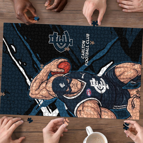 Carlton Football Club Puzzle Blues Muscular Mascot Graphic - Abstract Paint Splatter Art