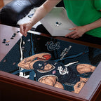 Carlton Football Club Puzzle Blues Muscular Mascot Graphic - Abstract Paint Splatter Art