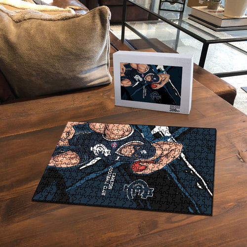 Carlton Football Club Puzzle Blues Muscular Mascot Graphic - Abstract Paint Splatter Art