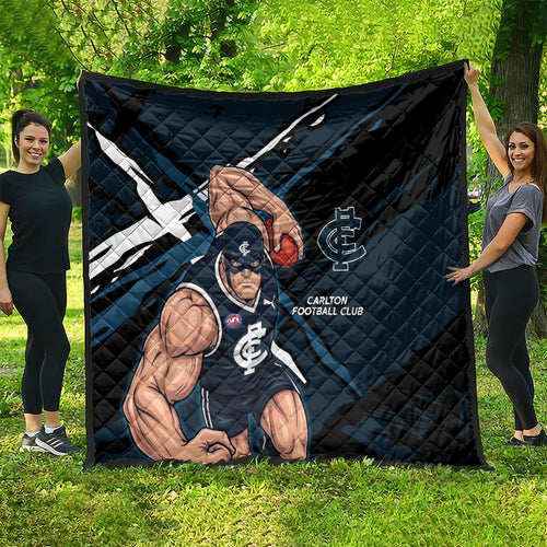 Carlton Football Club Quilt Blues Muscular Mascot Graphic - Abstract Paint Splatter Art