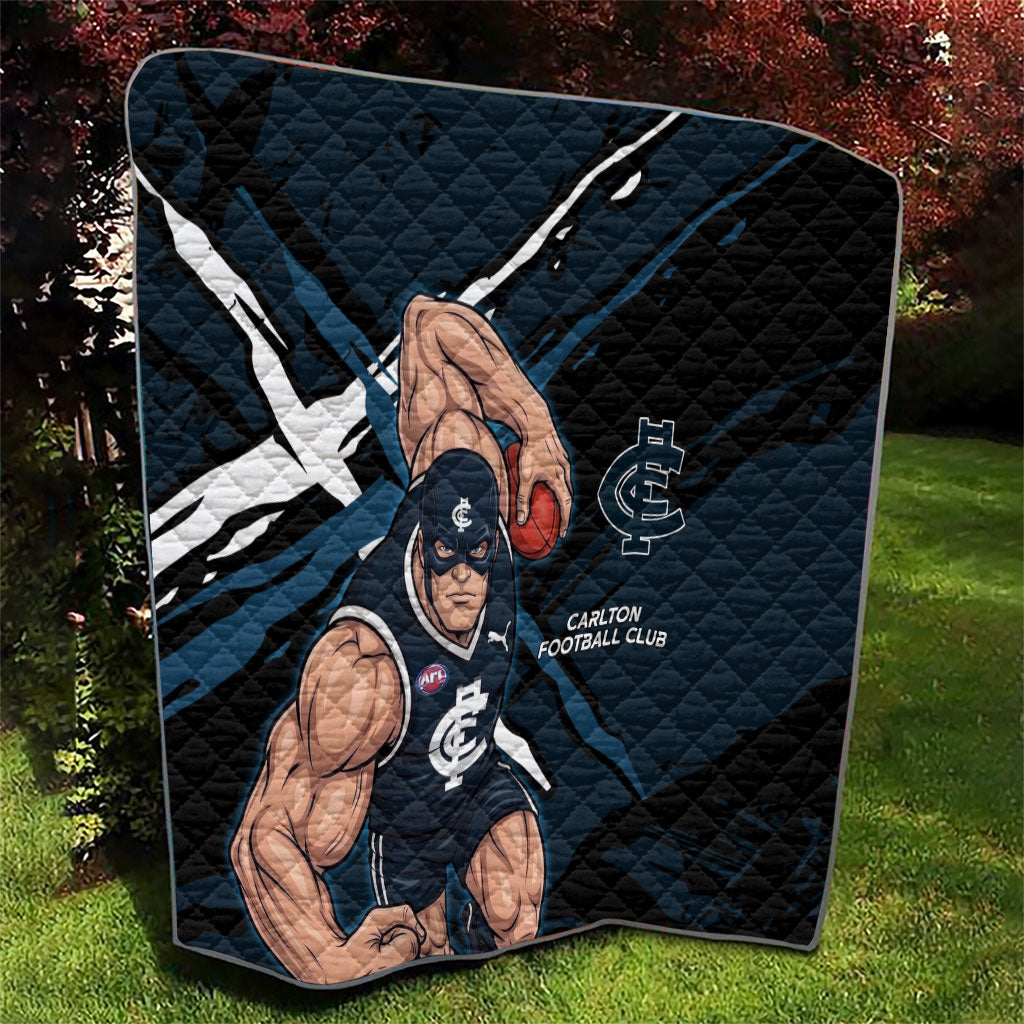 Carlton Football Club Quilt Blues Muscular Mascot Graphic - Abstract Paint Splatter Art