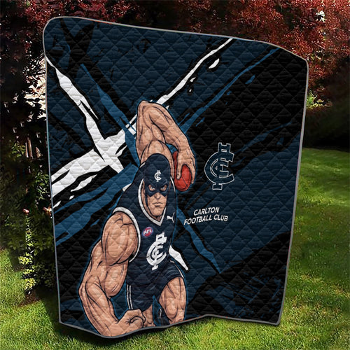 Carlton Football Club Quilt Blues Muscular Mascot Graphic - Abstract Paint Splatter Art