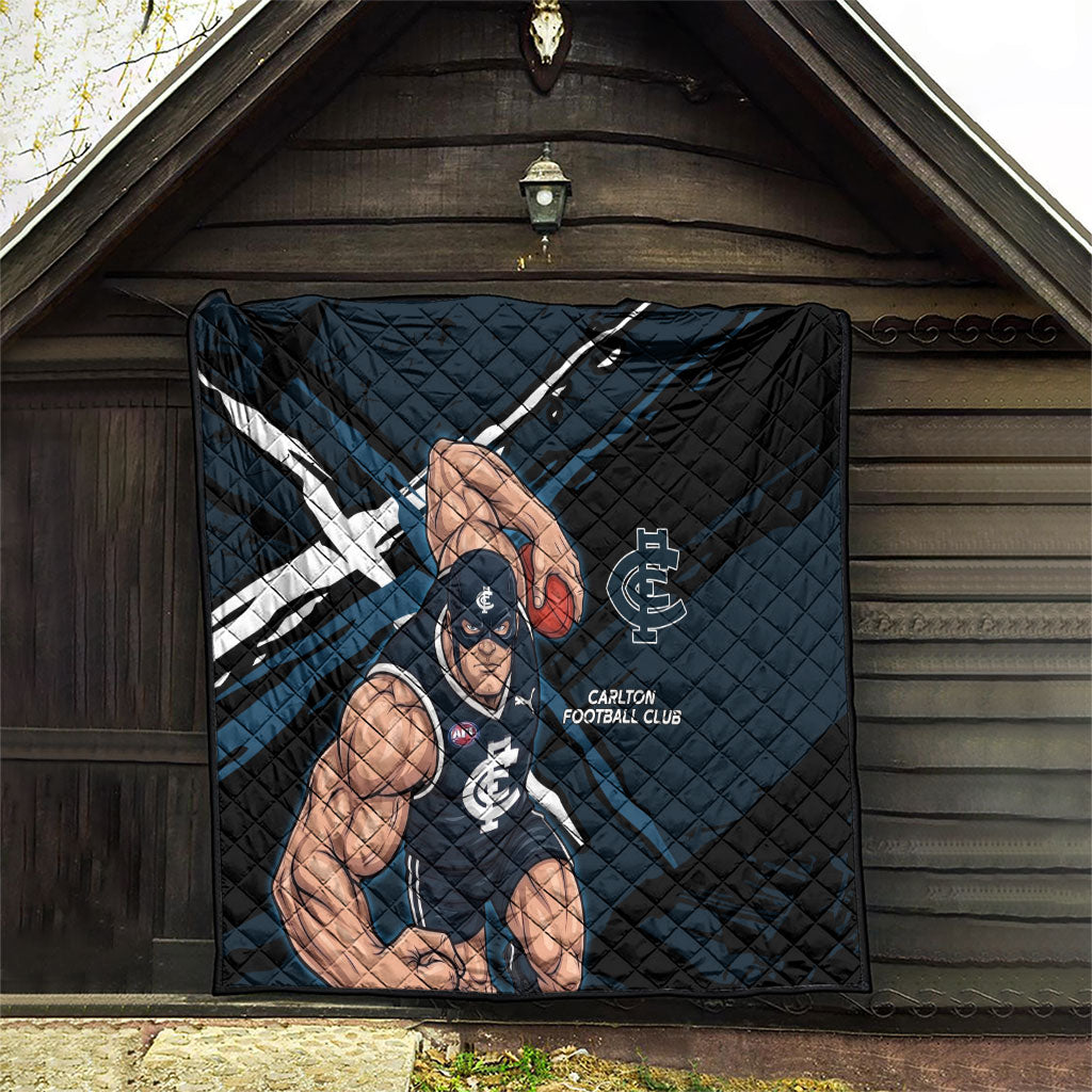 Carlton Football Club Quilt Blues Muscular Mascot Graphic - Abstract Paint Splatter Art
