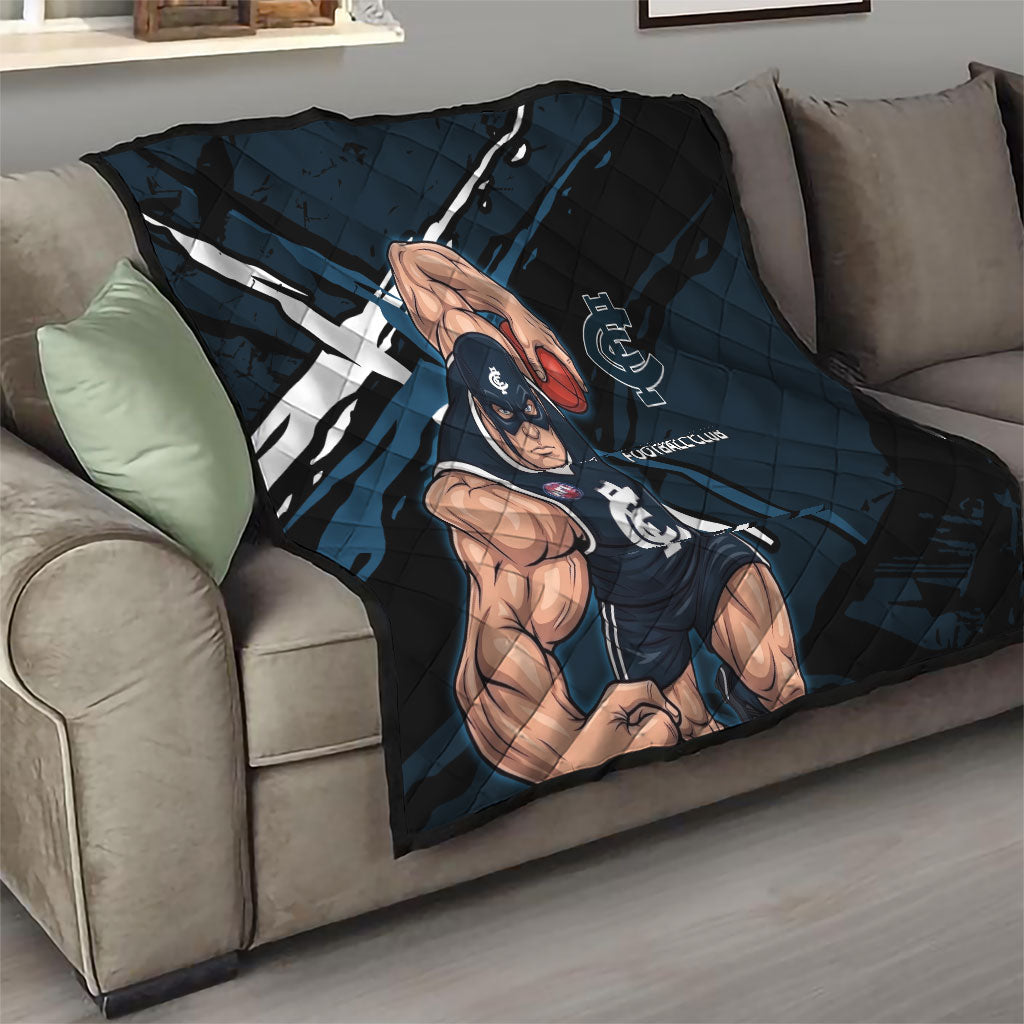 Carlton Football Club Quilt Blues Muscular Mascot Graphic - Abstract Paint Splatter Art