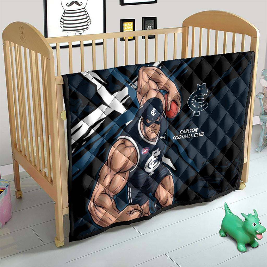 Carlton Football Club Quilt Blues Muscular Mascot Graphic - Abstract Paint Splatter Art