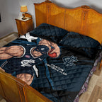 Carlton Football Club Quilt Bed Set Blues Muscular Mascot Graphic - Abstract Paint Splatter Art