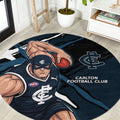 Carlton Football Club Round Carpet Blues Muscular Mascot Graphic - Abstract Paint Splatter Art