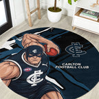 Carlton Football Club Round Carpet Blues Muscular Mascot Graphic - Abstract Paint Splatter Art