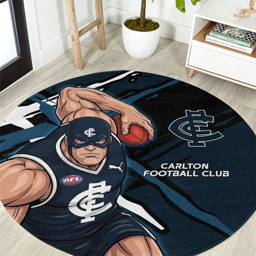Carlton Football Club Round Carpet Blues Muscular Mascot Graphic - Abstract Paint Splatter Art