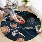 Carlton Football Club Round Carpet Blues Muscular Mascot Graphic - Abstract Paint Splatter Art