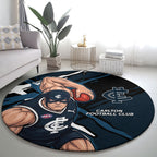 Carlton Football Club Round Carpet Blues Muscular Mascot Graphic - Abstract Paint Splatter Art