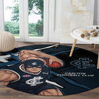 Carlton Football Club Round Carpet Blues Muscular Mascot Graphic - Abstract Paint Splatter Art