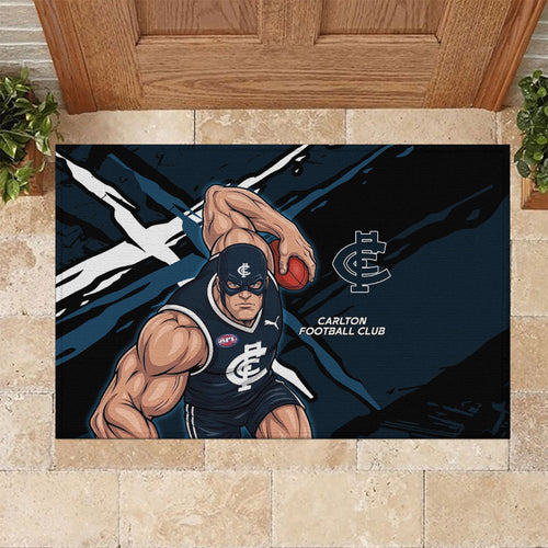Carlton Football Club Rubber Doormat Blues Muscular Mascot Graphic - Abstract Paint Splatter Art