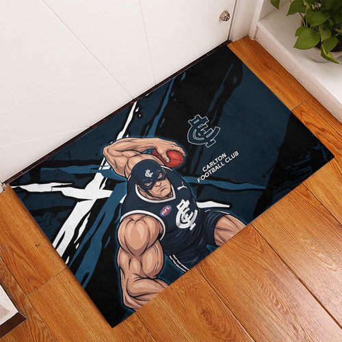 Carlton Football Club Rubber Doormat Blues Muscular Mascot Graphic - Abstract Paint Splatter Art