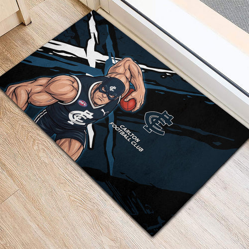 Carlton Football Club Rubber Doormat Blues Muscular Mascot Graphic - Abstract Paint Splatter Art