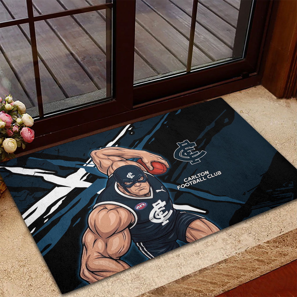Carlton Football Club Rubber Doormat Blues Muscular Mascot Graphic - Abstract Paint Splatter Art