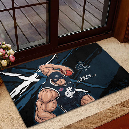 Carlton Football Club Rubber Doormat Blues Muscular Mascot Graphic - Abstract Paint Splatter Art