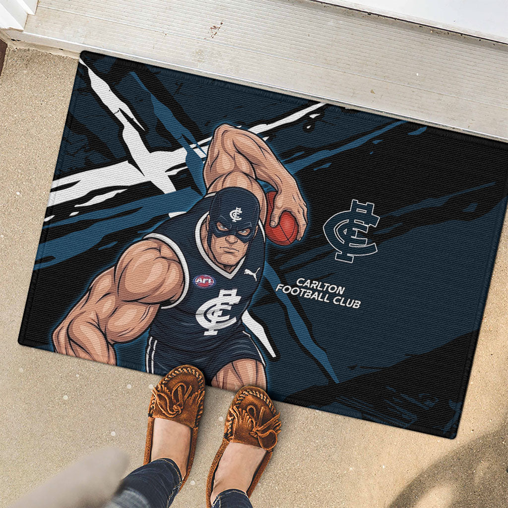 Carlton Football Club Rubber Doormat Blues Muscular Mascot Graphic - Abstract Paint Splatter Art