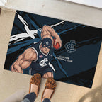 Carlton Football Club Rubber Doormat Blues Muscular Mascot Graphic - Abstract Paint Splatter Art