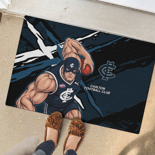 Carlton Football Club Rubber Doormat Blues Muscular Mascot Graphic - Abstract Paint Splatter Art